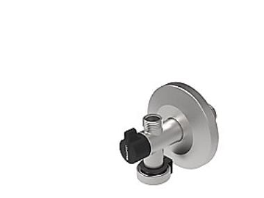 Broen Ballofix® rustfri dobbelt vinkelventil 3/4" x 1/2" x 3/8" med kontraventil, greb og roset