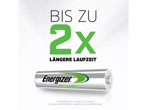 Energizer Recharge Universal, Laddningsbart batteri, AAA, Alkalisk, 4 styck, 500 mAh, Grön, Silver