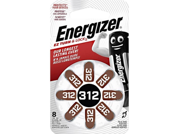 Energizer Høreapparat ENR 312 - Batteri 8 x PR41 - Sink-luft - 160 mAh - brun