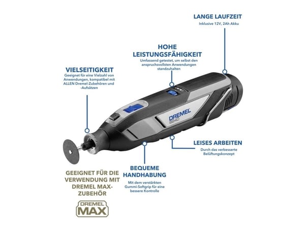 Dremel F0138240JA, Lithium-Ion (Li-Ion), skjæring / kapping, Sliping, Polering, Engraving, Hygiene, Sliping, Hengekrok, Grå, Svart, Blå, 35000 OPM,...