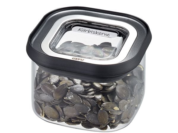 GEFU PANTRY, Container, Rektangulär, 0,4 l, Svart, Transparent, Borosilikatglas, Plast, Silikon, Rostfritt stål, 110 mm