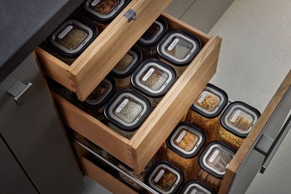 GEFU PANTRY, Beholder, Rektangulær, 0,4 l, Svart, Gjennomsiktig, Borosilikatglass, Plast, Silikon, Rustfritt stål, 110 mm