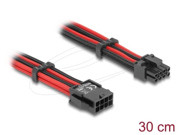 Delock - Strømforlengelseskabel - 8-pins EPS12V (hann) til 8-pins PCIe-strøm (6+2) (hunn) - 3.3 / 5 / 12 V - 30 cm - rød/svart