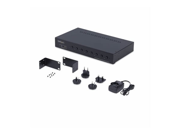 StarTech.com R8AH202-KVM-SWITCH, 3840 x 2160 pikseliä, 4K Ultra HD, Telineasennus, 1U, 36 W, musta