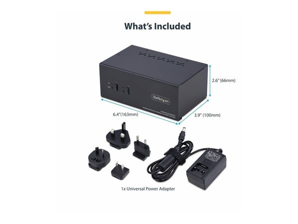 StarTech.com P2ADDH462-KVM-SWITCH, 3840 x 2160 pikseliä, 4K Ultra HD, 36 W, musta