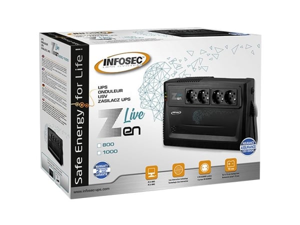 Infosec Zen Live 800, Linje-Interactive, 0,8 kVA, 480 W, Sinus, 162 V, 290 V