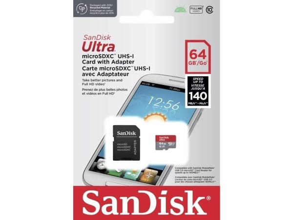 SanDisk Ultra - Flashminnekort (microSDXC til SD-adapter inkludert) - 64 GB