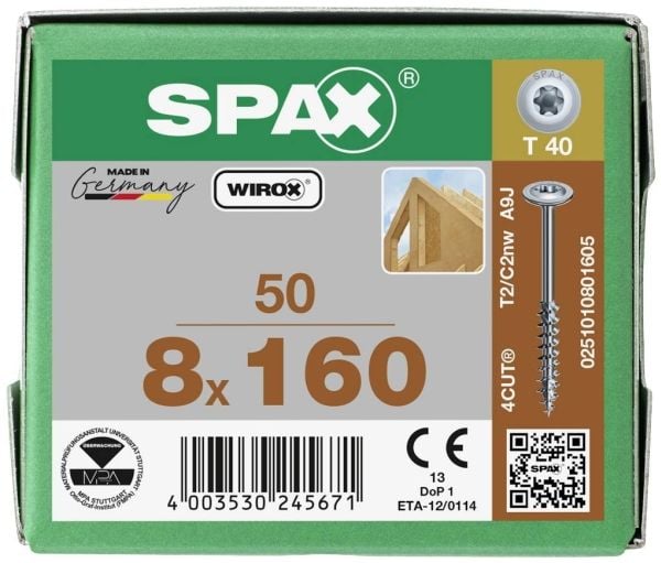 Puurakennusruuvit SPAX T-Star 8x160 mm TX40 Wirox Wirox