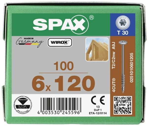 SPAX 251010601205 Tallerkenskruer 6 mm 120 mm T-profil Stål Hærdet 100 stk