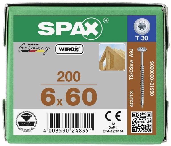 Puurakennusruuvit levypää SPAX T-Star 6x60 mm TX30 Wirox