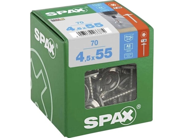 SPAX 4577000450556 Spenglerskruv 4,5 mm 55 mm T-STAR Plus Rostfritt stål A2 70 st
