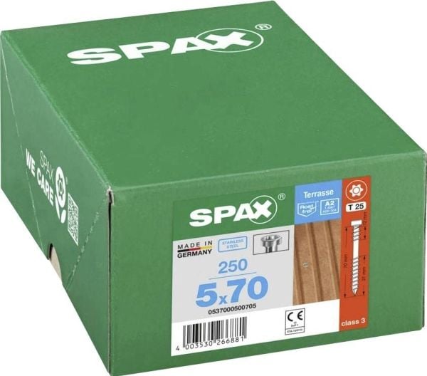 Terassiruuvit Sylinteripää SPAX-D T-Star 5x70 mm TX25 A2 Irtopakkaus