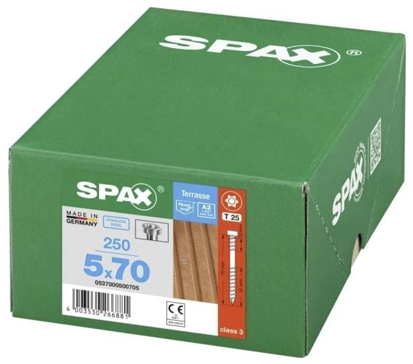Terassiruuvit Sylinteripää SPAX-D T-Star 5x70 mm TX25 A2 Irtopakkaus