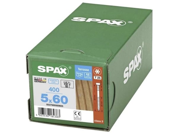 Terassiruuvit Sylinterin pää SPAX-D T-Star 5x60 mm TX25 A2 Irtopakkaus