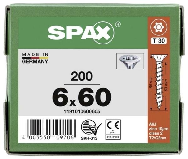 Lastulevyruuvit uppokanta SPAX T-Star 6x60 mm VG TX30 Wirox Wirox
