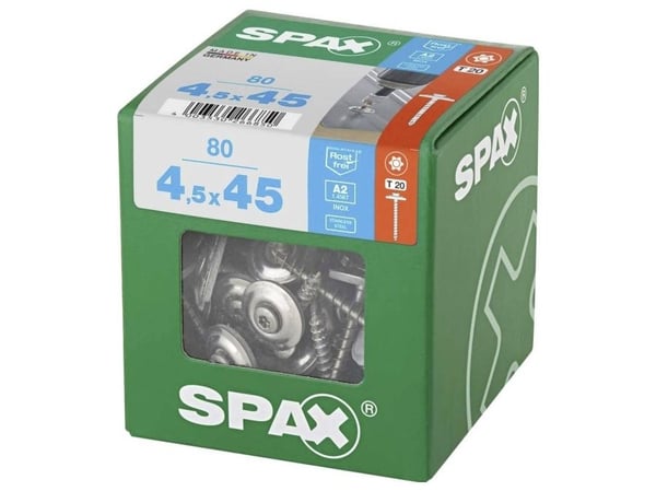 SPAX 4577000450456 Spenglerskruv 4,5 mm 45 mm T-STAR Plus Rostfritt stål A2 80 st
