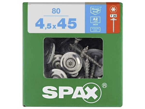 SPAX 4577000450456 Spenglerskruv 4,5 mm 45 mm T-STAR Plus Rostfritt stål A2 80 st