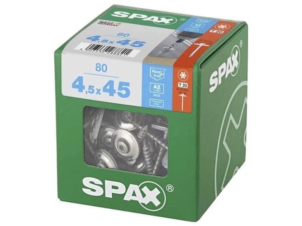 SPAX 4587000450456 Spengler-ruuvi 4,5 mm 45 mm T-STAR Plus Ruostumaton teräs A2 80 kpl