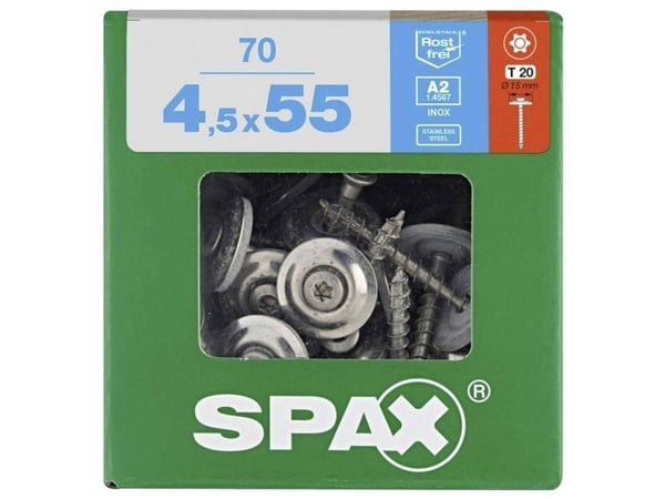 SPAX 4587000450556 Spengler-ruuvi 4,5 mm 55 mm T-STAR Plus ruostumaton teräs A2 70 kpl