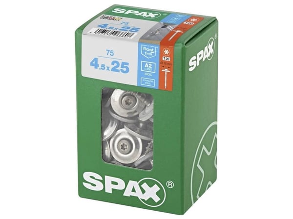 SPAX 4587000450257 Spengler-ruuvi 4,5 mm 25 mm T-STAR Plus Ruostumaton teräs A2 75 kpl