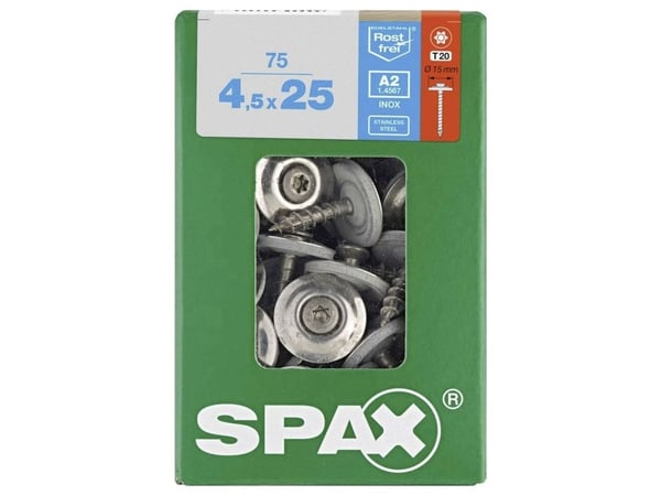 SPAX 4587000450257 Spengler-ruuvi 4,5 mm 25 mm T-STAR Plus Ruostumaton teräs A2 75 kpl