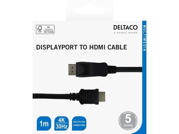 DELTACO - Adapterkabel - DisplayPort hann til HDMI hann - 1 m - svart - 4K UHD støtte
