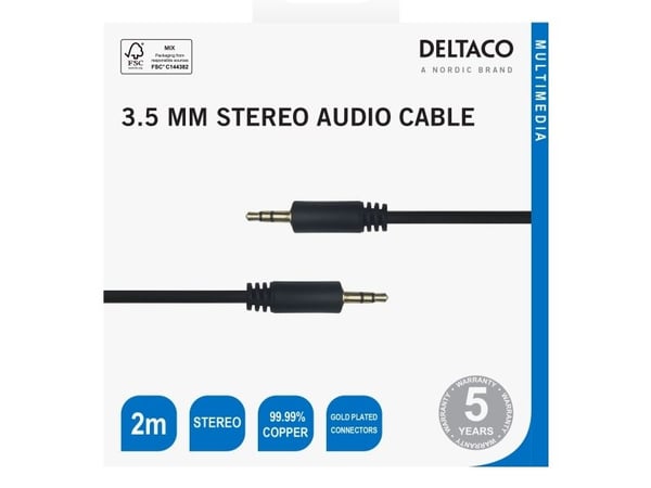 DELTACO - Lydkabel - 3,5 mm stereo hann til 3,5 mm stereo hann - 2 m - svart