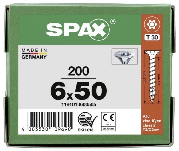 SPAX 1191010600505 Träskruv 6 mm 50 mm T-STAR Plus Stål WIROX 200 st