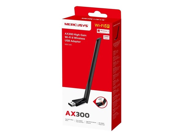 Mercusys MA14H, Koblet med ledninger (ikke trådløs), USB, WLAN, Wi-Fi 6 (802.11ax), 287 Mbit/s, Svart