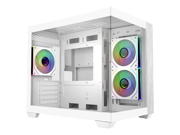 Cooler Master Elite 481 Wood - MT - micro ATX - genomskinlig sidopanel (härdat glas) - ingen strömförsörjning (ATX) - vit - USB/ljud