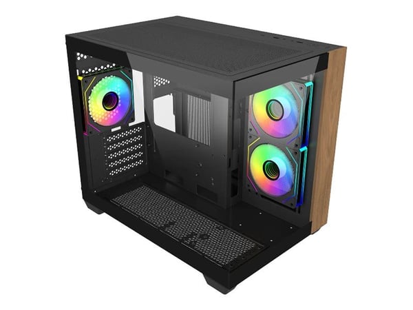 Cooler Master Elite 481 Wood - MT - micro ATX - sidepanel med vindu (herdet glass) - ingen strømforsyning (ATX) - svart - USB/lyd