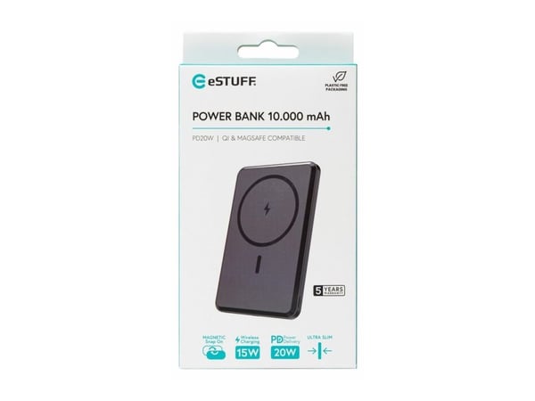 eSTUFF ES641101, 10000 mAh, Langaton lataaminen, 20 W, musta