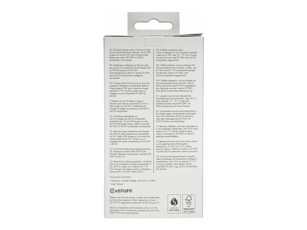 eSTUFF - Trådløs ladematte - 15 watt - PD 3.0 (magnetisk) - hvit