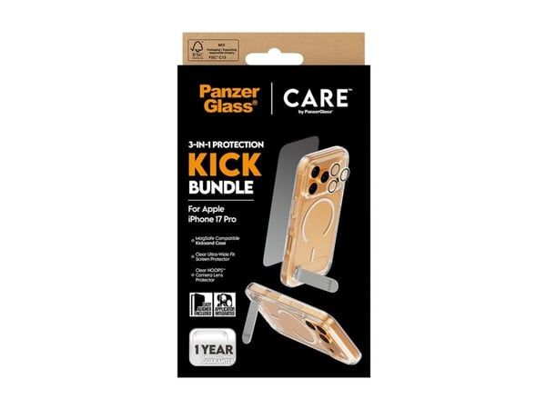 CARE by PanzerGlass - 3-in-1 Kick Bundle - baksidedeksel for mobiltelefon - MagSafe-samsvar - polykarbonat, termoplast-polyuretan (TPU) - blank - f...