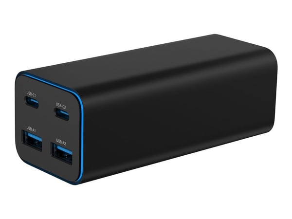 Gembird - Strømadapter - 100 watt - 5 A - PD, QC 3.0, Fast Charge - 4 utgangskontakter (2 x USB-C, 2 x 9-stifts USB-type A) - svart