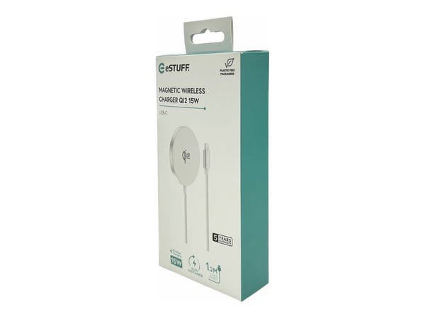 eSTUFF - Trådløs ladematte - 15 watt - PD 3.0 (magnetisk) - hvit eSTUFF - Trådløs ladematte - 15 watt - PD 3.0 (magnetisk) - hvit