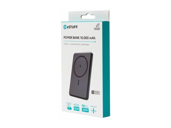 eSTUFF ES641101, 10000 mAh, Langaton lataaminen, 20 W, musta