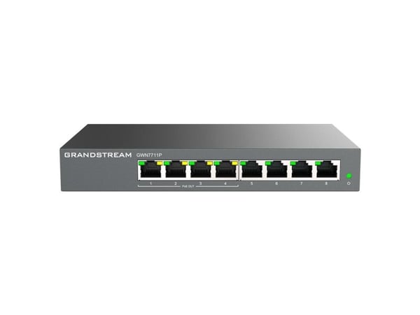 Grandstream GWN7711 Series GWN7711P - Switch - Styrt - 4 x 10/100/1000 (PoE) + 4 x 10/100/1000 - stasjonær, veggmonterbar - PoE (60 W)