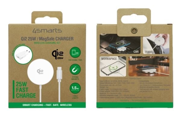 4smarts 541708, Innendørs, USB, 15 V, Trådløs lading, 1,5 m, Hvit