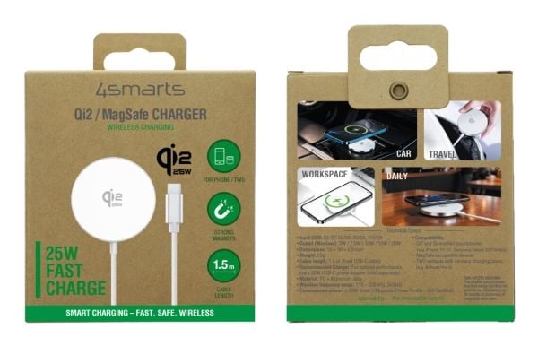 4smarts 541709, inomhus, USB, 15 V, Trådlös laddning, 1,5 m, Vit