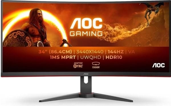 AOC 34 tommer 3440x1440 VA 180hz Høyt justerbart stativ HDR400 Freesync Premium USB HUB 4x3.0 2xDP 2xHDMI