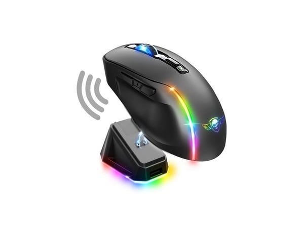 Spirit of Gamer S-EM50BK, Høyre hendt, Optisk, RF Wireless + Bluetooth + USB Type-C, 8000 DPI, Sort