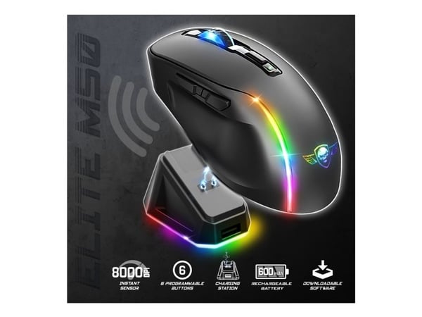 Spirit of Gamer S-EM50BK, Oikeakätinen, Optinen, RF Wireless + Bluetooth + USB Type-C, 8000 DPI, musta