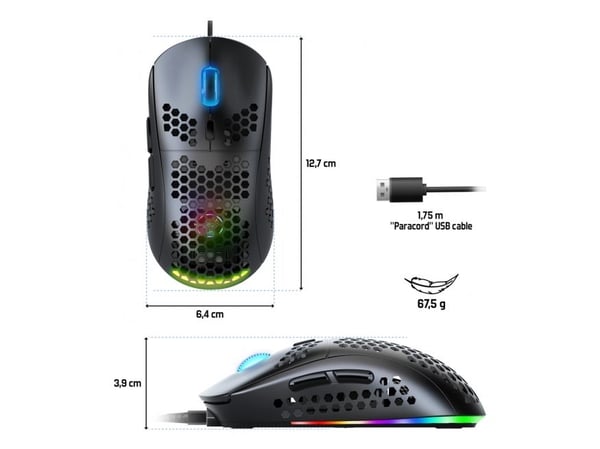 Spirit of Gamer PRO-M4 DARK, høyrehendt, optisk, USB Type-A, 12800 dpi, svart