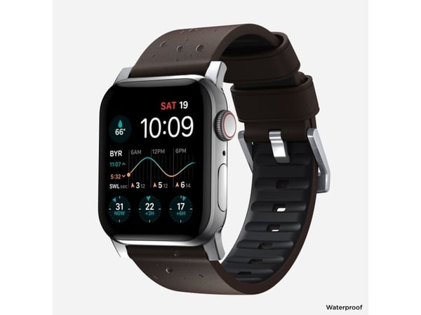 Nomad Active Band Pro, Band, Smartklokke, Brun, Sølv, Apple, Ultra / 46mm, Lær, Rustfritt stål