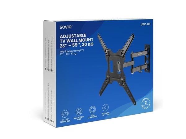 Savio UTV-03, 139,7 cm (55"), 100 x 100 mm, 400 x 400 mm, 3 - 10°, Plast, Stål, Svart