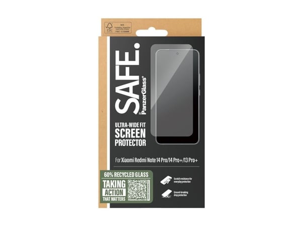SAFE. by PanzerGlass - Skjermbeskyttelse for mobiltelefon - ultrabred passform - glass - rammefarge svart - for Xiaomi Redmi Note 13 Pro+, Note 14 ...