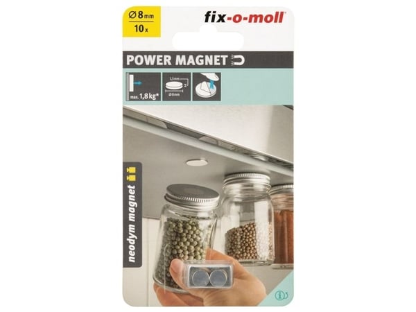 Fix-O-Moll magnetplate neodym kleb. sølv 8 mm 10 stk
