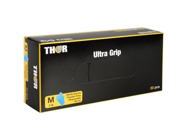 Engångshandskar THOR Ultra Grip Long str. M mörkblå nitril (fiskfjällstruktur) - (10 st.)