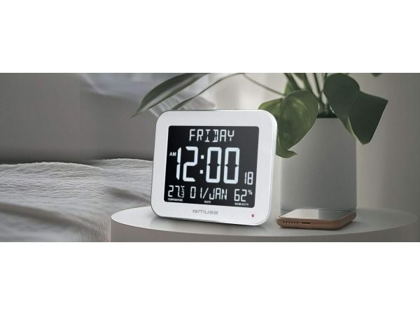 Muse M-090 WMC, Vegg/bord, Digital klokke, Rektangel, Hvit, LCD, Batteri, DC